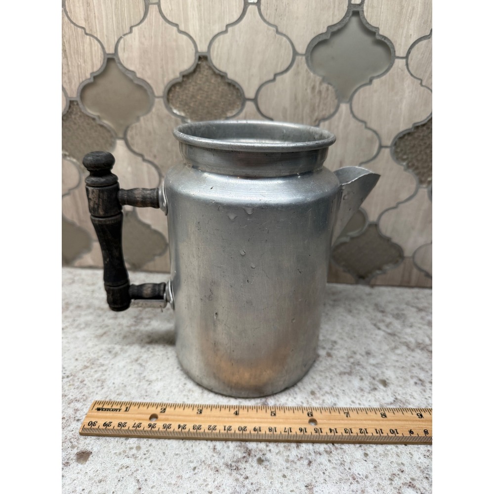 Vintage Princess Pure Aluminum Coffee Pot Wood Handle Made in USA Farmhouse Deco